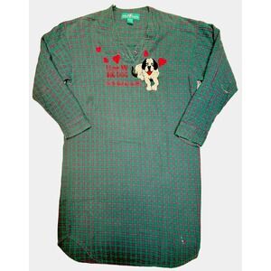 Vintage Big Dogs Flannel Nightgown Sleep Shirt Pajamas S/M Dog Plaid